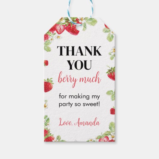 ストロベリーバースデーパーティーありがとうラベル ギフトタグ (正面)