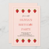 ストロベリーバースデーパーティーへの招待 招待状 (正面/裏面)