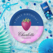 ストロベリーバースデーパーティーガールピンクとダークブルー ペーパープレート (パーティー)