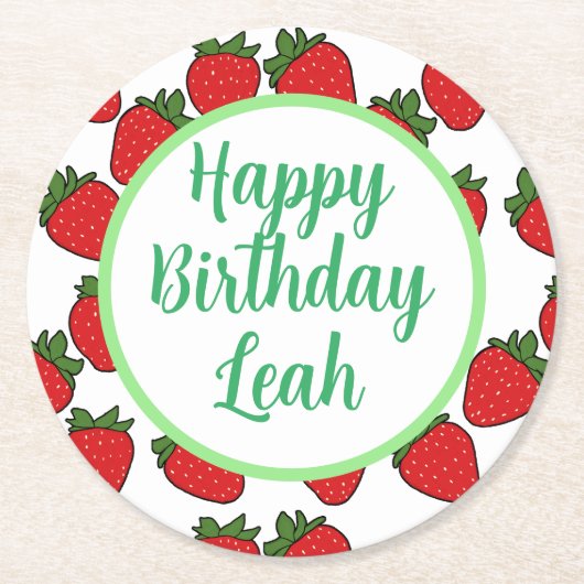 ストロベリーバースデーパーティーテーマ ラウンドペーパーコースター (正面)