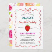 ストロベリーバースデーパーティーベリーファースト招待状 招待状 (正面/裏面)