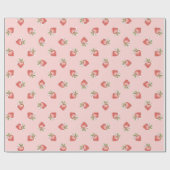 ストロベリーパターンコケットピンクボウ ラッピングペーパー (フラット)