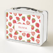 ストロベリーパターンパーソナライズされた名前をカスタムする メタルランチボックス (裏面)