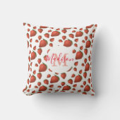 ストロベリーパターンモノグラムイニシャル名 クッション (正面)