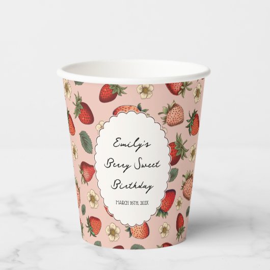 ストロベリーパターンヴィンテージ手書きベリースウィート 紙コップ (正面)