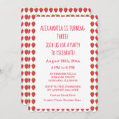 ストロベリーパターン3歳の誕生日パーティーカスタム時代 招待状 (正面/裏面)