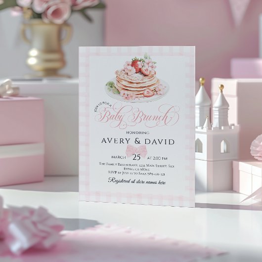 ストロベリーパンケーキベビーブランチ赤ちゃんシャワーガール 招待状