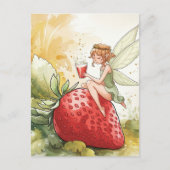 ストロベリーパンチのグラスと可愛い妖精ファンタジー ポストカード (正面)