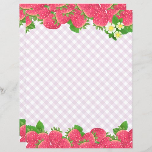 ストロベリーパープルギンガム文房具紙 (正面/裏面)