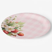 ストロベリーピンクのギンガムベビーシャワー ペーパープレート (アングル)