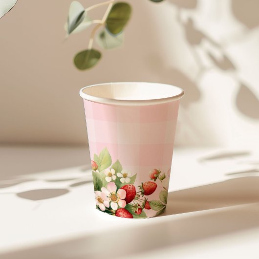 ストロベリーピンクのギンガムベビーシャワー 紙コップ
