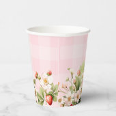 ストロベリーピンクのギンガムベビーシャワー 紙コップ (右)