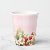 ストロベリーピンクのギンガムベビーシャワー 紙コップ (正面)