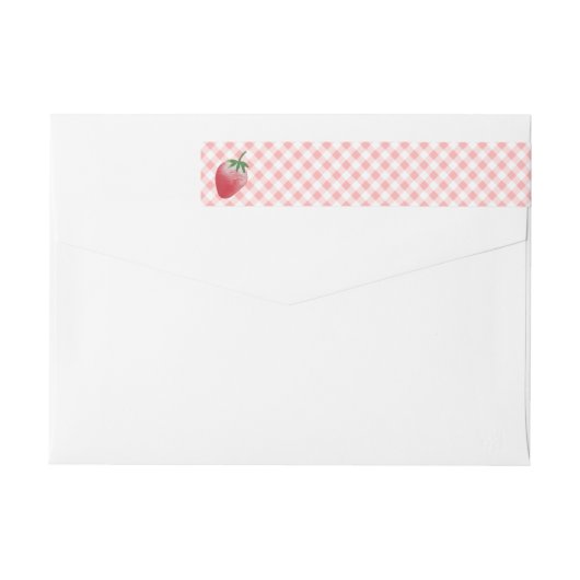 ストロベリーピンクの夏の格子模様ピクニック誕生日パーティー ラップアラウンドラベル (裏面)