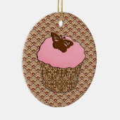 ストロベリーピンクの曇りカップケーキ セラミックオーナメント (右)