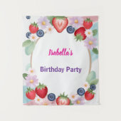 ストロベリーピンクの誕生日パーティー子供へ タペストリー (正面)