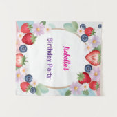 ストロベリーピンクの誕生日パーティー子供へ タペストリー (正面(横))