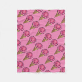 ストロベリーピンクアイスクリームスクープワッフルコーングルメ フリースブランケット