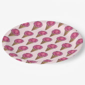 ストロベリーピンクアイスクリームスクープワッフルコーングルメ ペーパープレート (アングル)