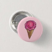 ストロベリーピンクアイスクリームスクープワッフルコーングルメ 缶バッジ (正面&裏面)