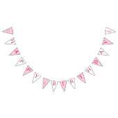 ストロベリーピンクアイスクリームミルクシェイクハッピーバースデー バンティングフラッグ (全)