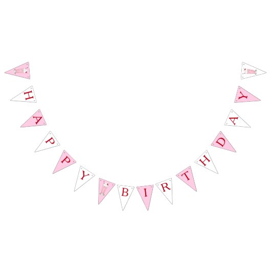 ストロベリーピンクアイスクリームミルクシェイクハッピーバースデー バンティングフラッグ (全)