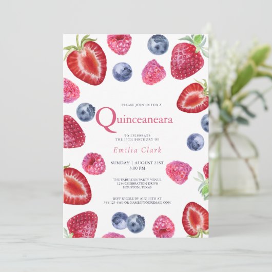 ストロベリーピンクキンセアニェラ誕生日 招待状 (スタンド正面)