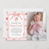 ストロベリーピンクギンガム1stバースデーフォト サンキューカード (正面)