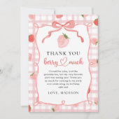 ストロベリーピンクギンガム1st誕生日 サンキューカード (正面)