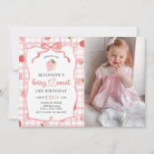 ストロベリーピンクギンガム2nd誕生日パーティー写真 招待状 (正面)