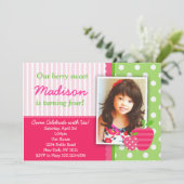 ストロベリーピンクグリーンバースデーパーティ招待状 招待状 (スタンド正面)