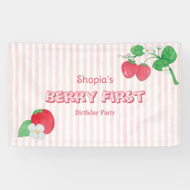 ストロベリーピンクストライプガールベリー1歳の誕生日 横断幕