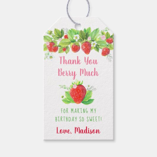 ストロベリーピンクフローラ誕生日 ギフトタグ (正面)