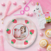ストロベリーピンクベリーファーストベビー誕生日写真 ペーパープレート (パーティー)