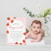 ストロベリーピンクベリープレイドギンガム誕生日 サンキューカード (スタンド正面)