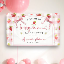 ストロベリーピンクベリー甘いベビーシャワーへようこそ 横断幕