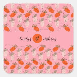 ストロベリーピンクホワイトドードル誕生日 スクエアシール