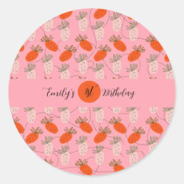 ストロベリーピンクホワイトドードル誕生日 ラウンドシール