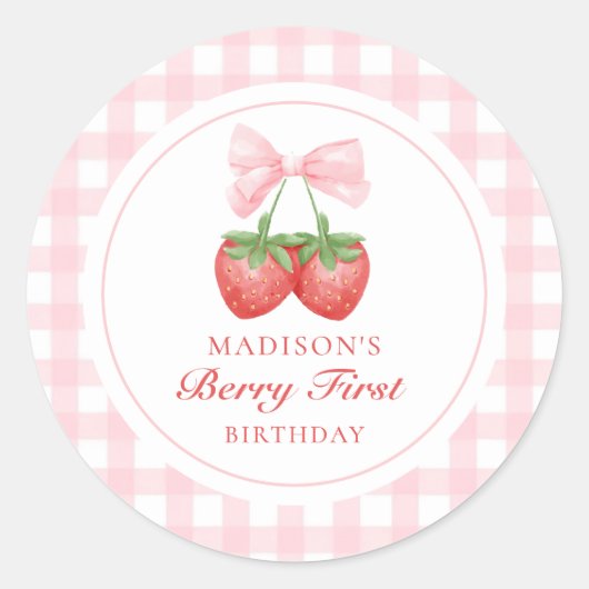 ストロベリーピンクボウガール1st誕生日 ラウンドシール (正面)