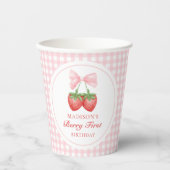 ストロベリーピンクボウガール1st誕生日 紙コップ (正面)
