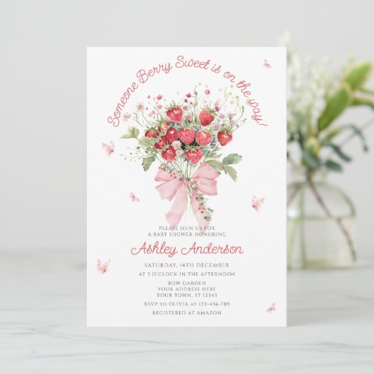 ストロベリーピンクボウフローラベビーシャワー 招待状 (スタンド正面)