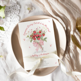 ストロベリーピンクボウフローラベビーシャワー 招待状