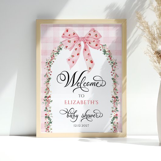 ストロベリーピンクボウ赤ちゃんシャワーへようこそ ポスター