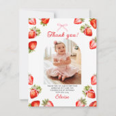 ストロベリーピンクボウ1st誕生日サンキューカード サンキューカード (正面)