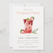 ストロベリーピンクマルガリタカクテルプールパーティー 招待状 (正面)