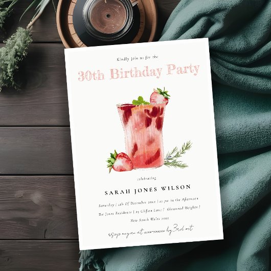 ストロベリーピンクマルガリタカクテルany誕生日 招待状