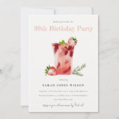 ストロベリーピンクマルガリタカクテルany誕生日 招待状 (正面)