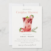 ストロベリーピンクマルガリータカクテルカップルシャワー 招待状 (正面)