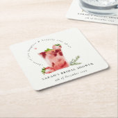 ストロベリーピンクマルガリータカクテルブライダルシャワー スクエアペーパーコースター (アングル)