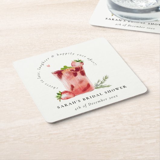 ストロベリーピンクマルガリータカクテルブライダルシャワー スクエアペーパーコースター (アングル)